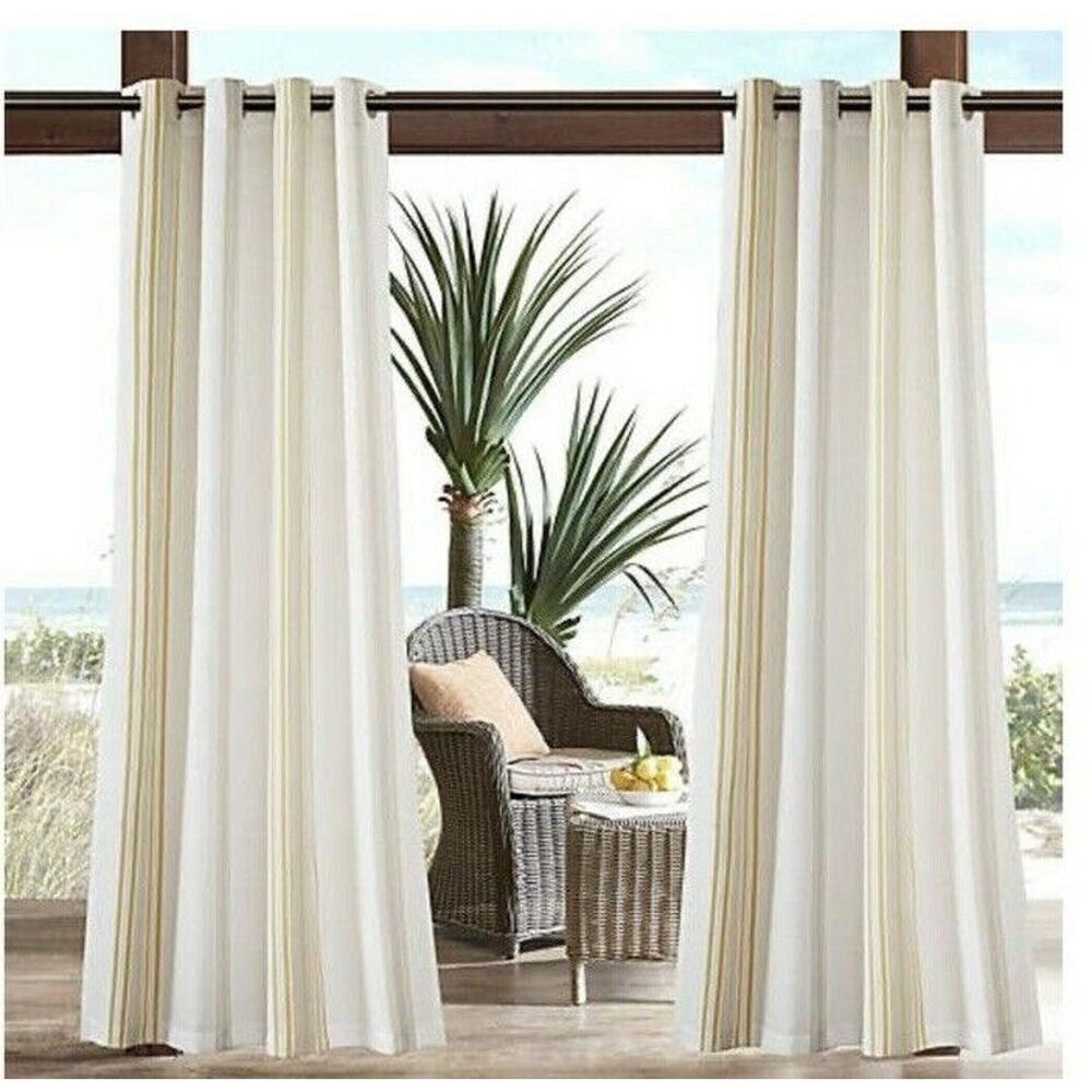 Coastal Life Indoor Outdoor Striped Curtain Panel 108” Sandbar Yellow 1 Panel